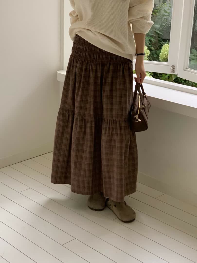 HO家格紋縮褶長裙