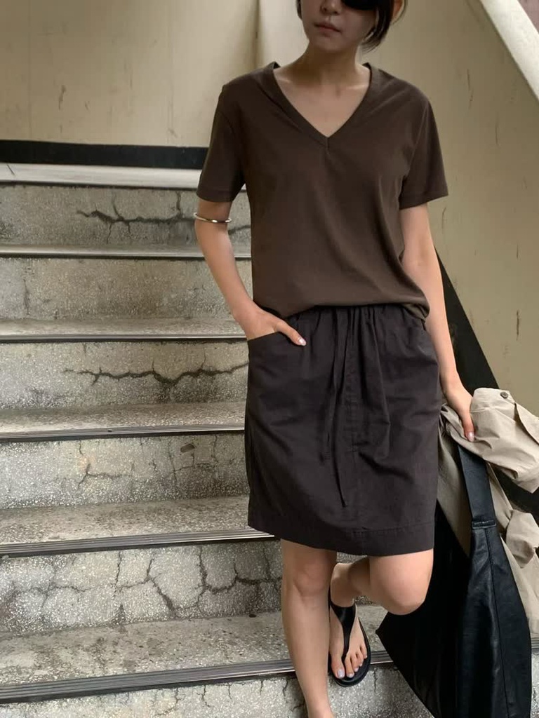 ID家鬆緊抽繩棉麻短裙 商品圖 1