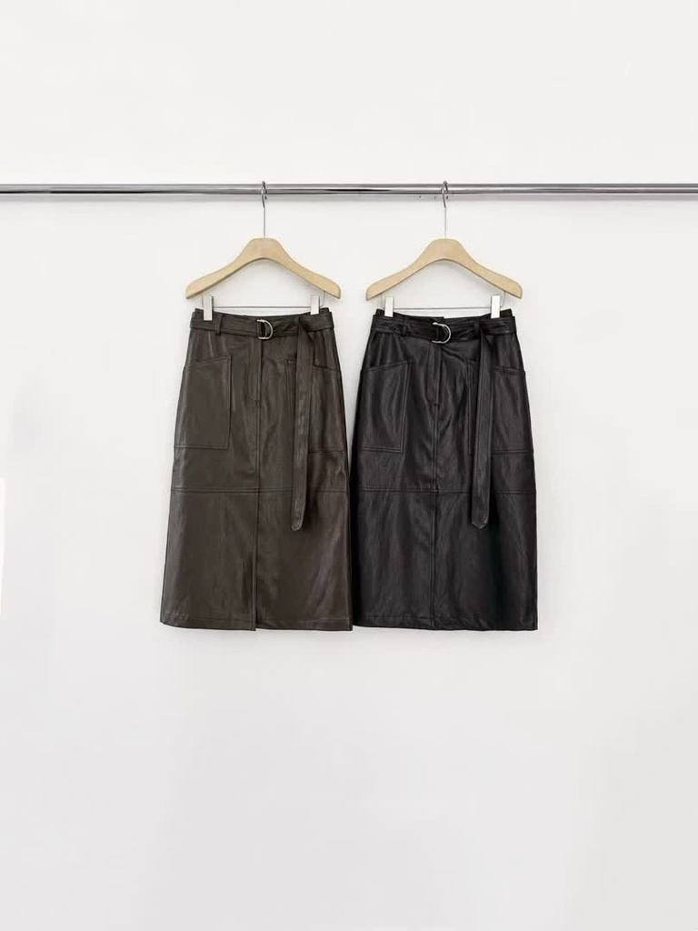 2G家腰帶口袋仿皮中長裙 商品圖 1