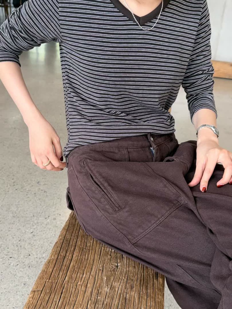 OS家撞色V領條紋針織上衣 商品圖 9