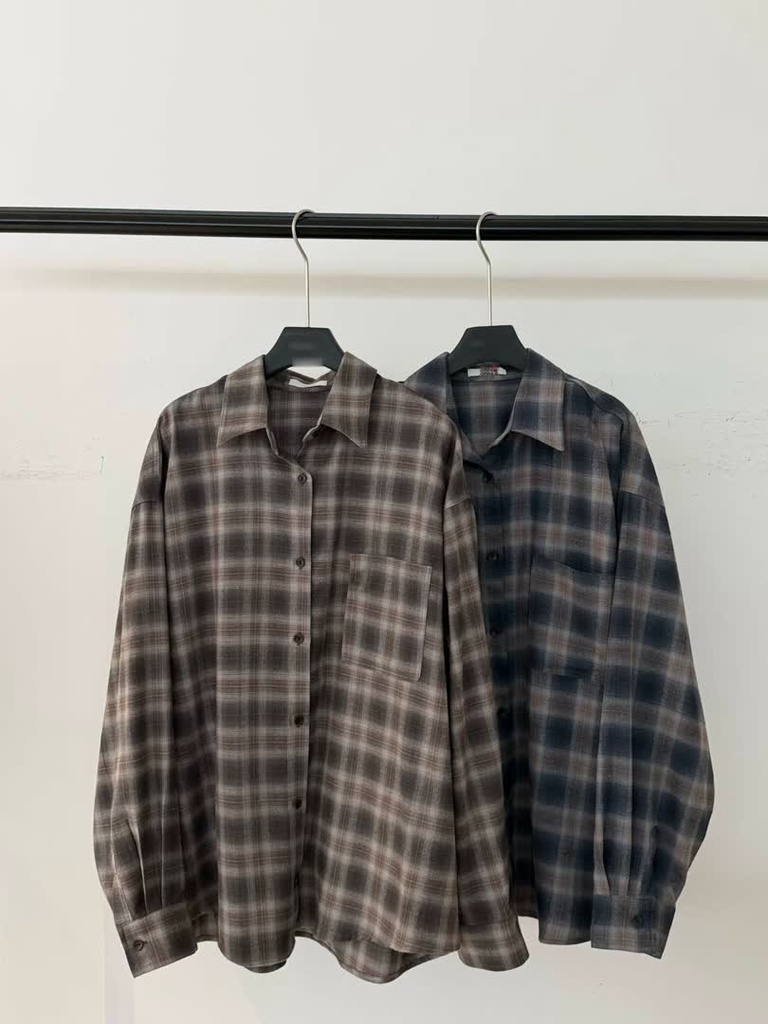 OS家暗調格紋寬版襯衫 商品圖 1