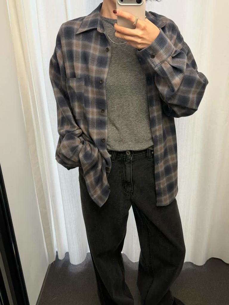 OS家暗調格紋寬版襯衫 商品圖 3