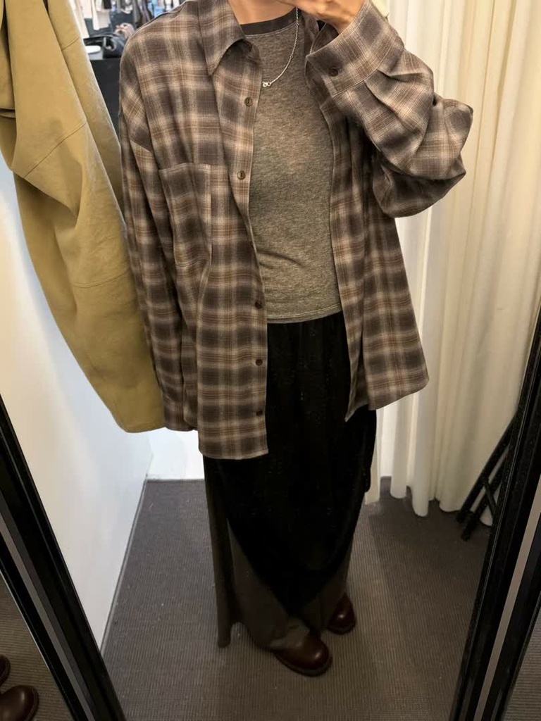 OS家暗調格紋寬版襯衫 商品圖 10