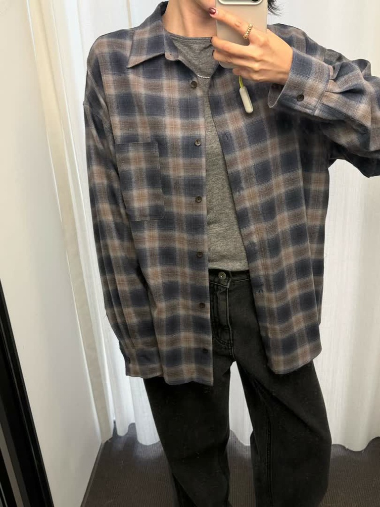 OS家暗調格紋寬版襯衫 商品圖 11