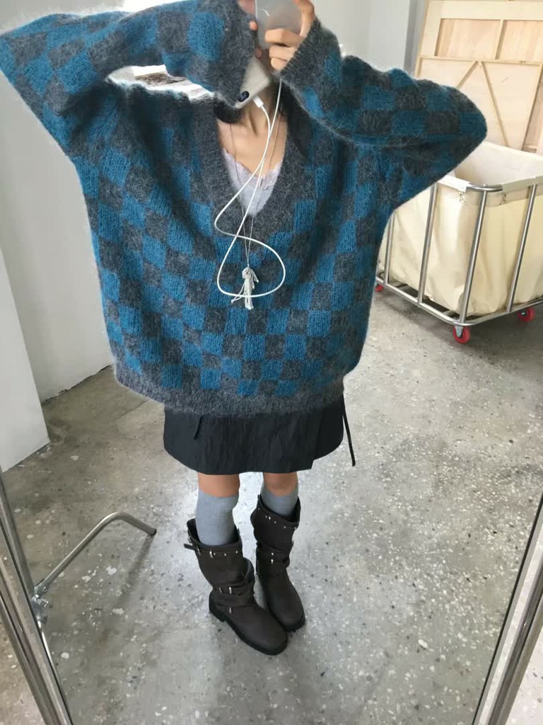 BP家深V格紋毛絨針織衫 商品圖 2