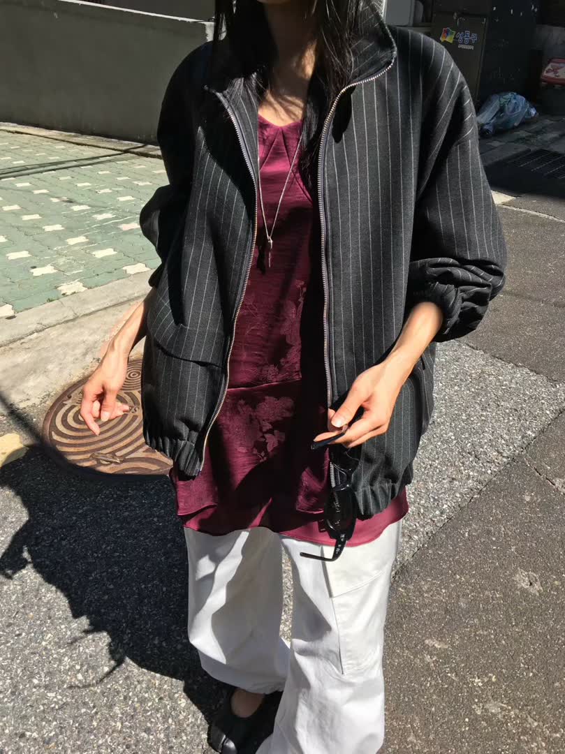BP家條紋立領拉鍊外套