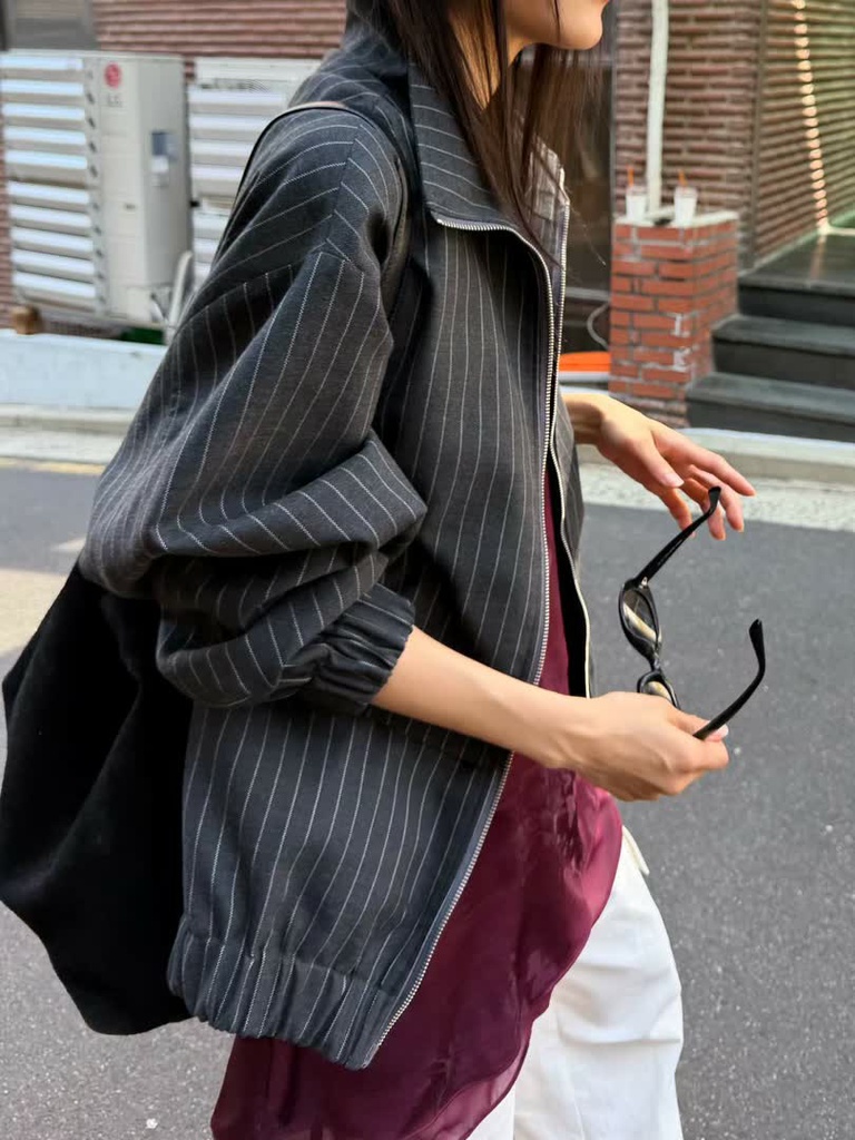 BP家條紋立領拉鍊外套 商品圖 5