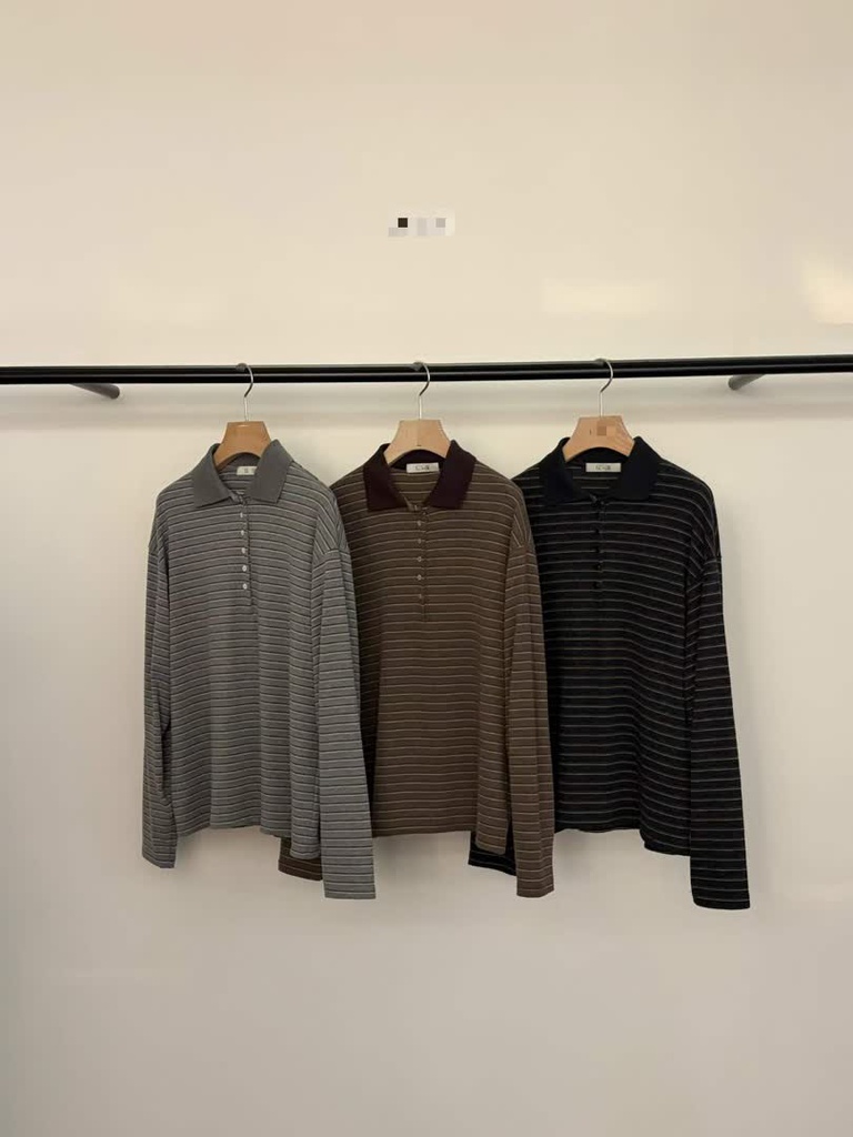 LE家條紋翻領長袖Polo衫 商品圖 1