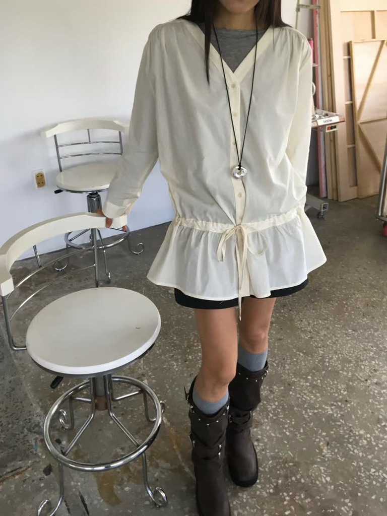 BP家抽繩荷葉襯衫洋裝