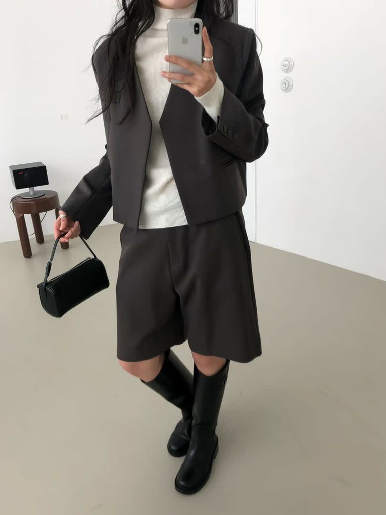 LE家無領西裝外套短褲套裝