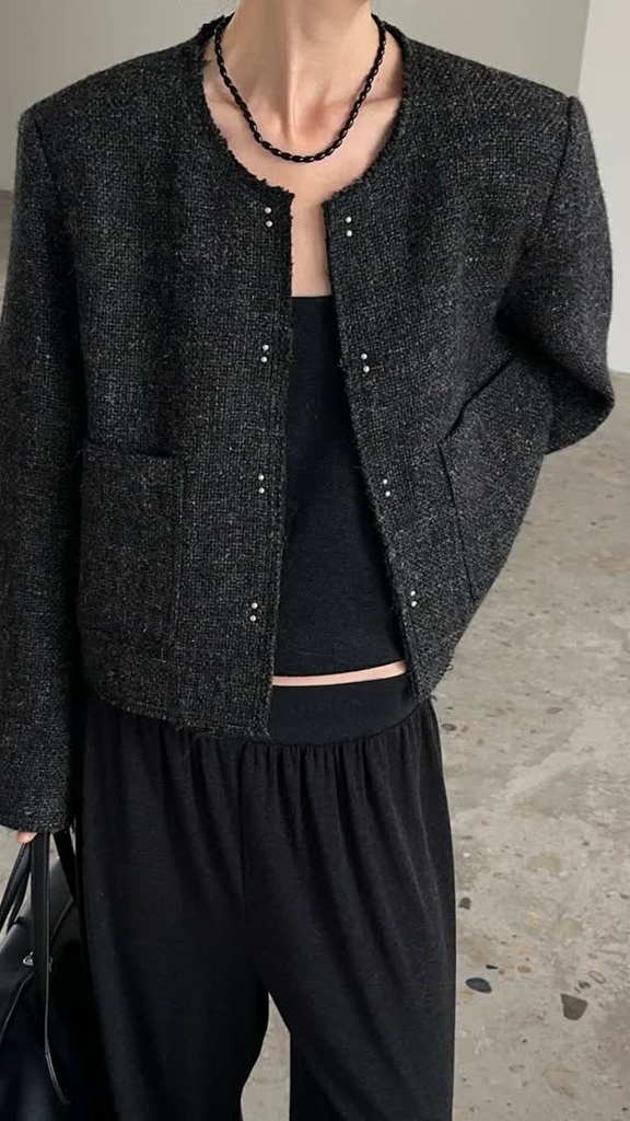 FO家圓領粗花呢短外套