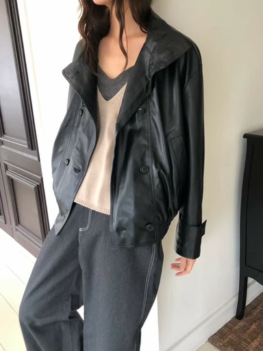 GA家皮革感排釦外套
