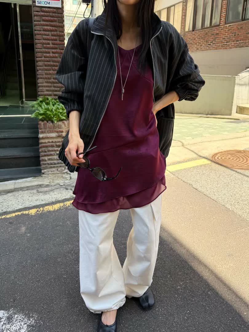 BP家條紋立領拉鍊外套