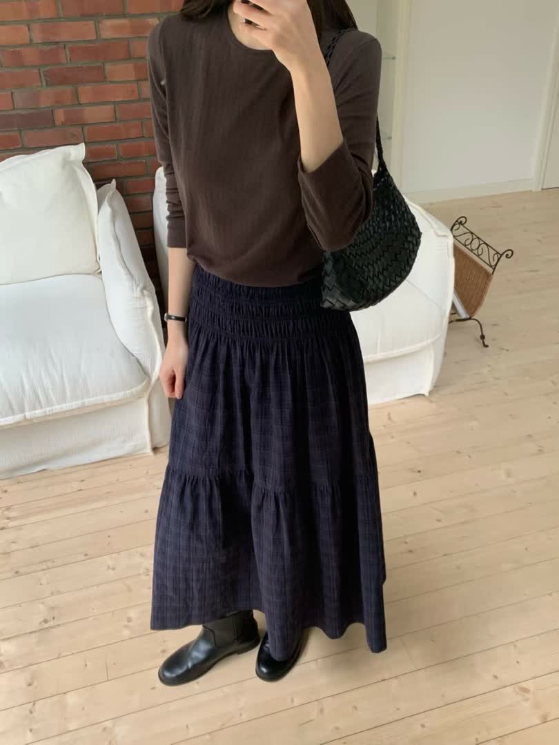 HO家格紋縮褶長裙