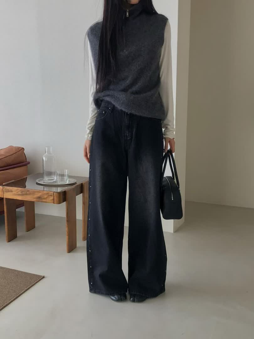 AL家鉚釘寬版牛仔褲
