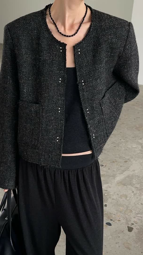 FO家圓領粗花呢短外套