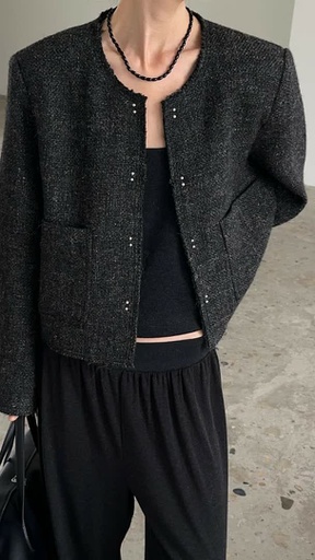 FO家圓領粗花呢短外套